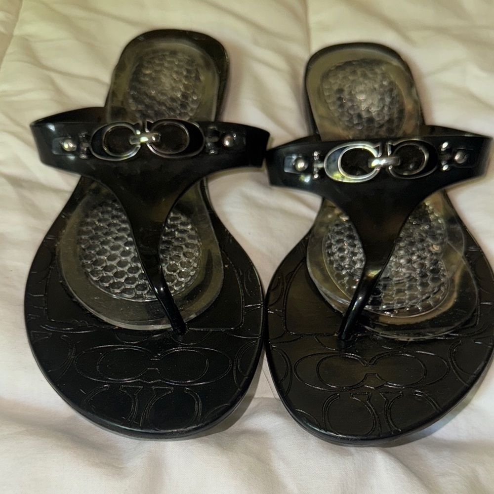 Coach -Elegant Black Sandals with Silver Accents - Picture 6 of 6